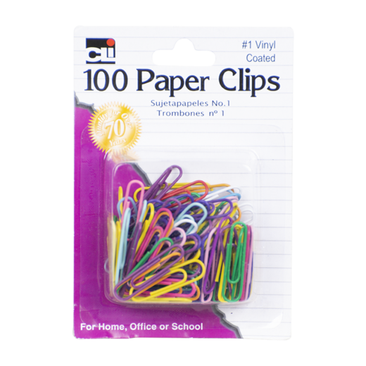 Cli Paper Clips Vinyl Small 100 Cou