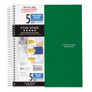 Five Star Notebook - 5 Subject - Green