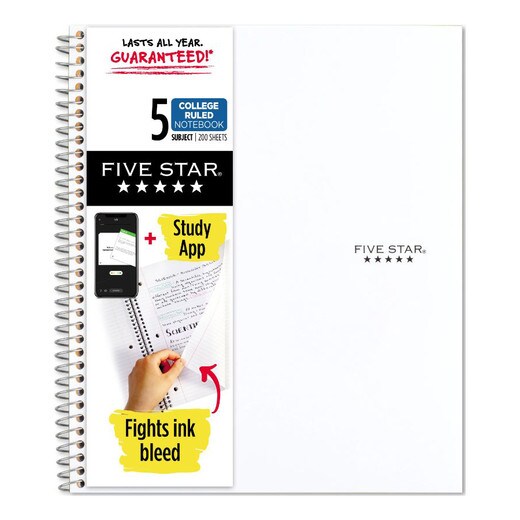 Five Star Notebook - 5 Subject - White
