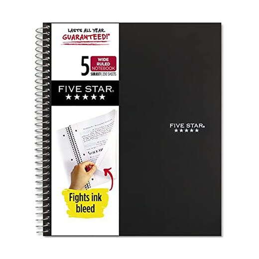 Five Star Notebook - 5 Subject - Black