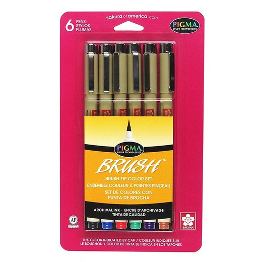 Pigma Brush Pens - 6 Pack - Assorted Colors