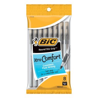 BIC Round Stic Grip Xtra Comfort Ballpoint Pens - Black - 8 Pack