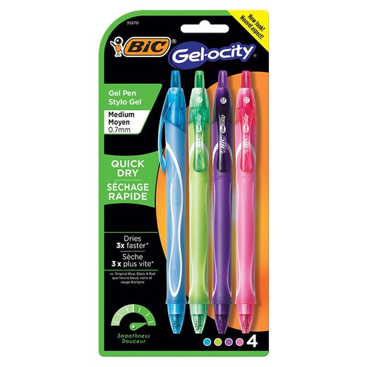 BiC Gel-ocity Medium Gel Pen - Quick Dry - 4 pack