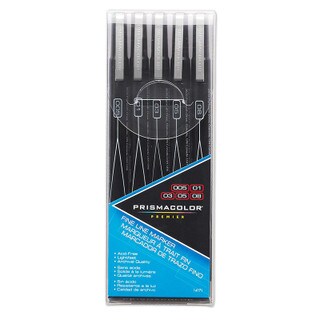 Prismacolor Fine Line Marker - 5 pack - Black - Assorted Sizes