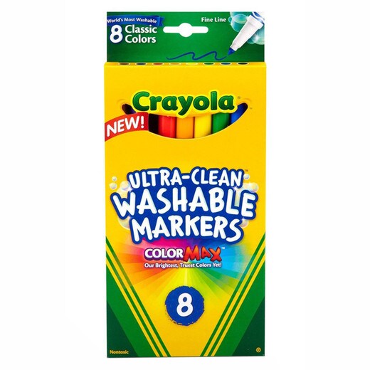 Crayola Fine Line Ultra-Clean Washable Markers - 8 Pack - Assorted Classic  Colors