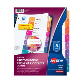 Avery Ready Index Customizable Table of Contents - 8 Tabs