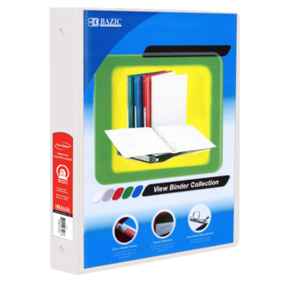 Bazic 1.5" White 3-Ring View Binder w/ 2-Pockets