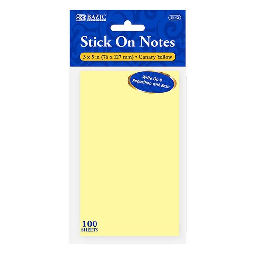 Bazic Stick On Notes -Canary Yellow