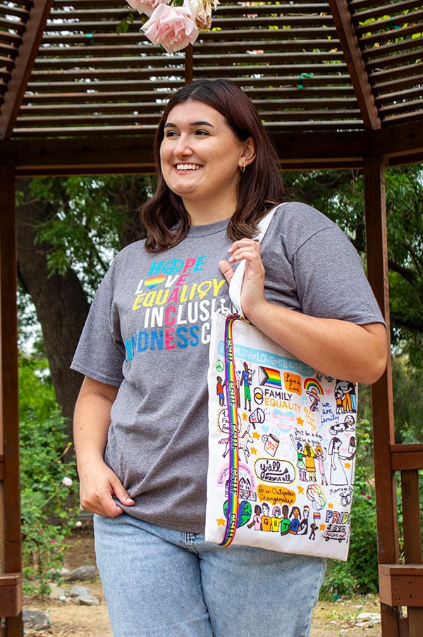Julia Gash bag and Equality tee